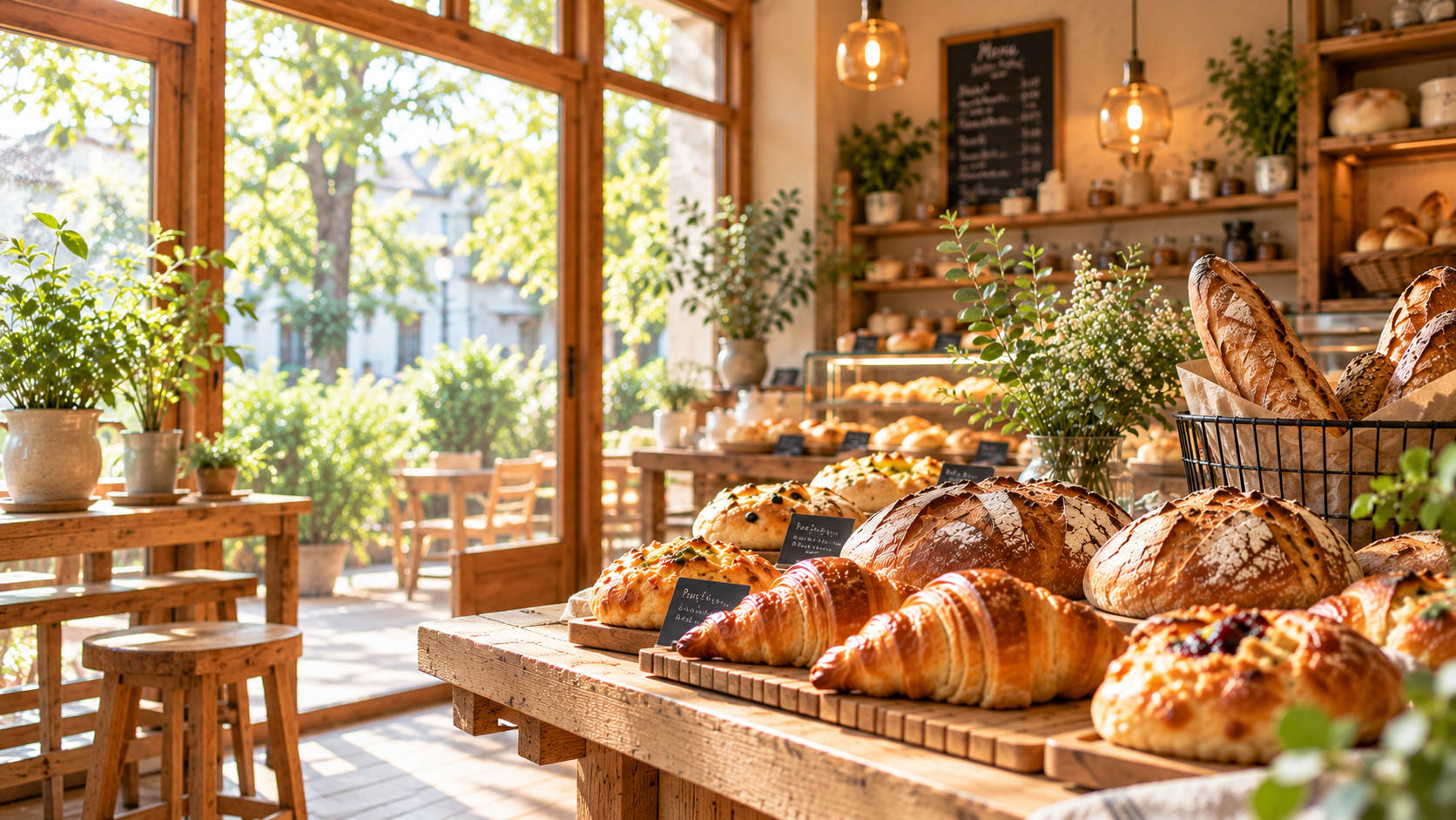 朝の光が差し込むひとむぎの店内